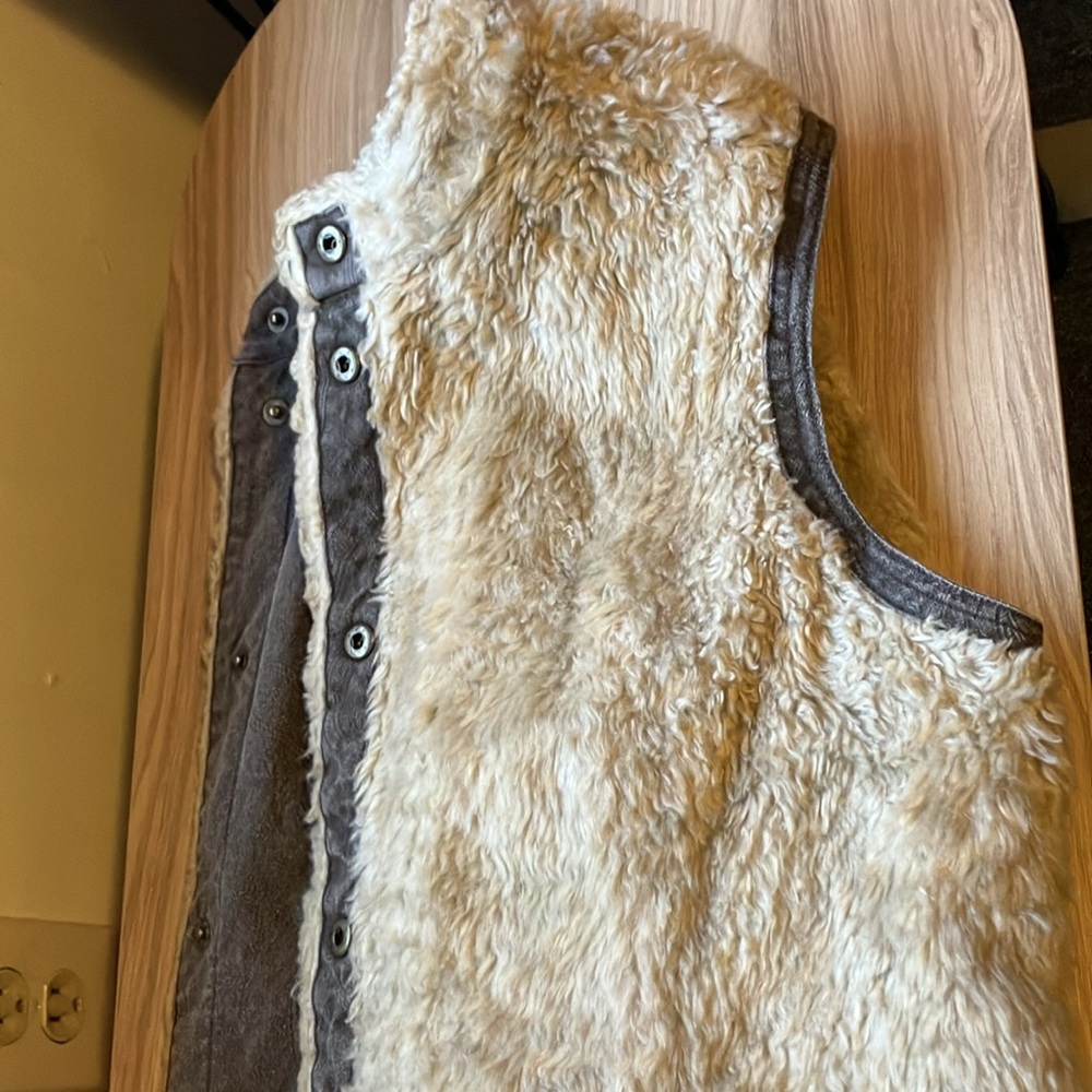 J Jill  Faux  Fur lined Vest Gray Jacket Pockets Women M - Picture 4 of 6